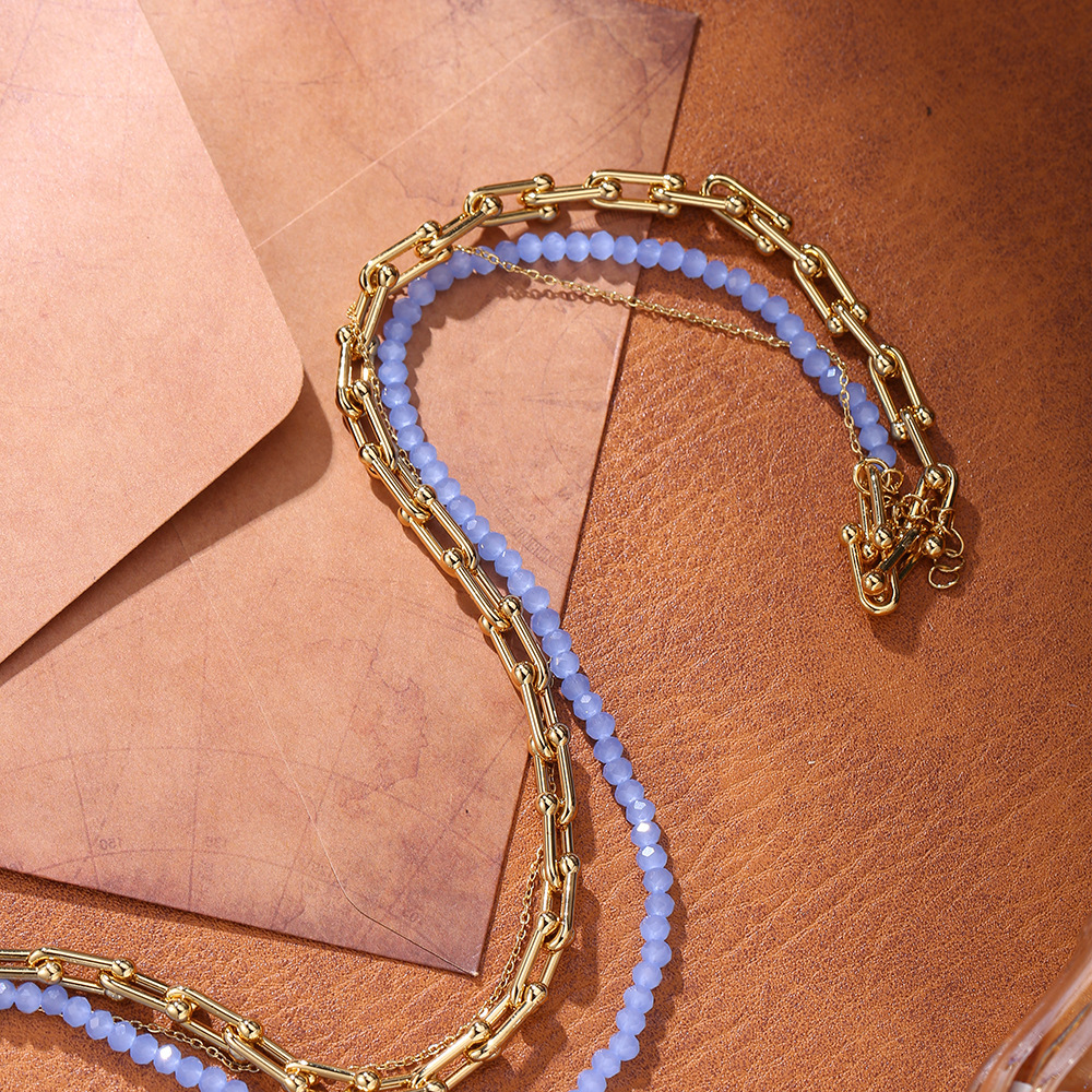 Titanium Steel Bohemian Double Layer Necklace For Women Natural Stone Beads Clavicle Chain Jewelry Accessories