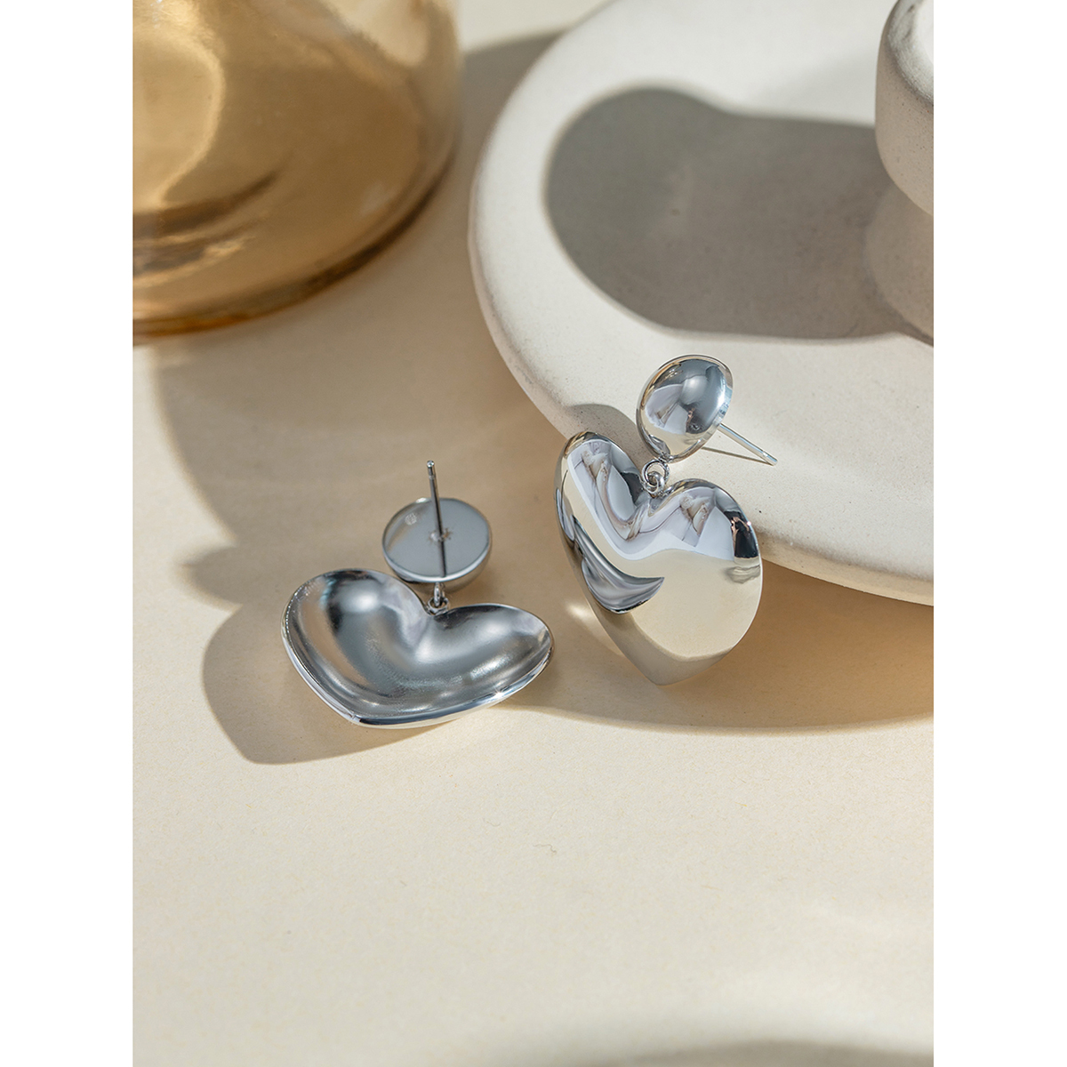 1 Pair Simple Style Classic Style Heart Shape Plating 304 Stainless Steel Drop Earrings