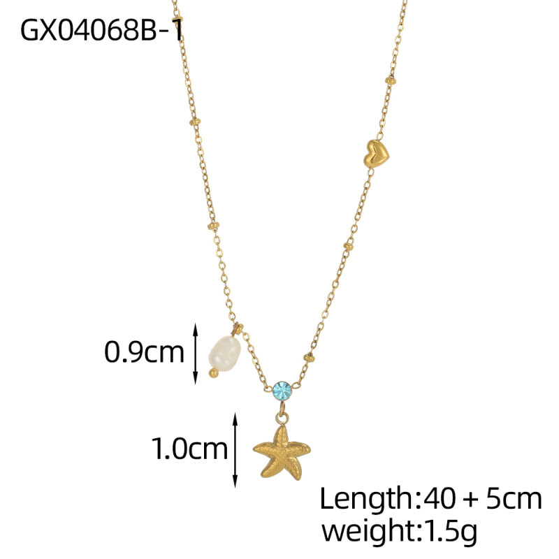 Fashionable Starfish Anchor Chain Necklace Simple Stylish Match All Stainless Steel Geometric Pattern Round And Dot Plated Women's Jewelry