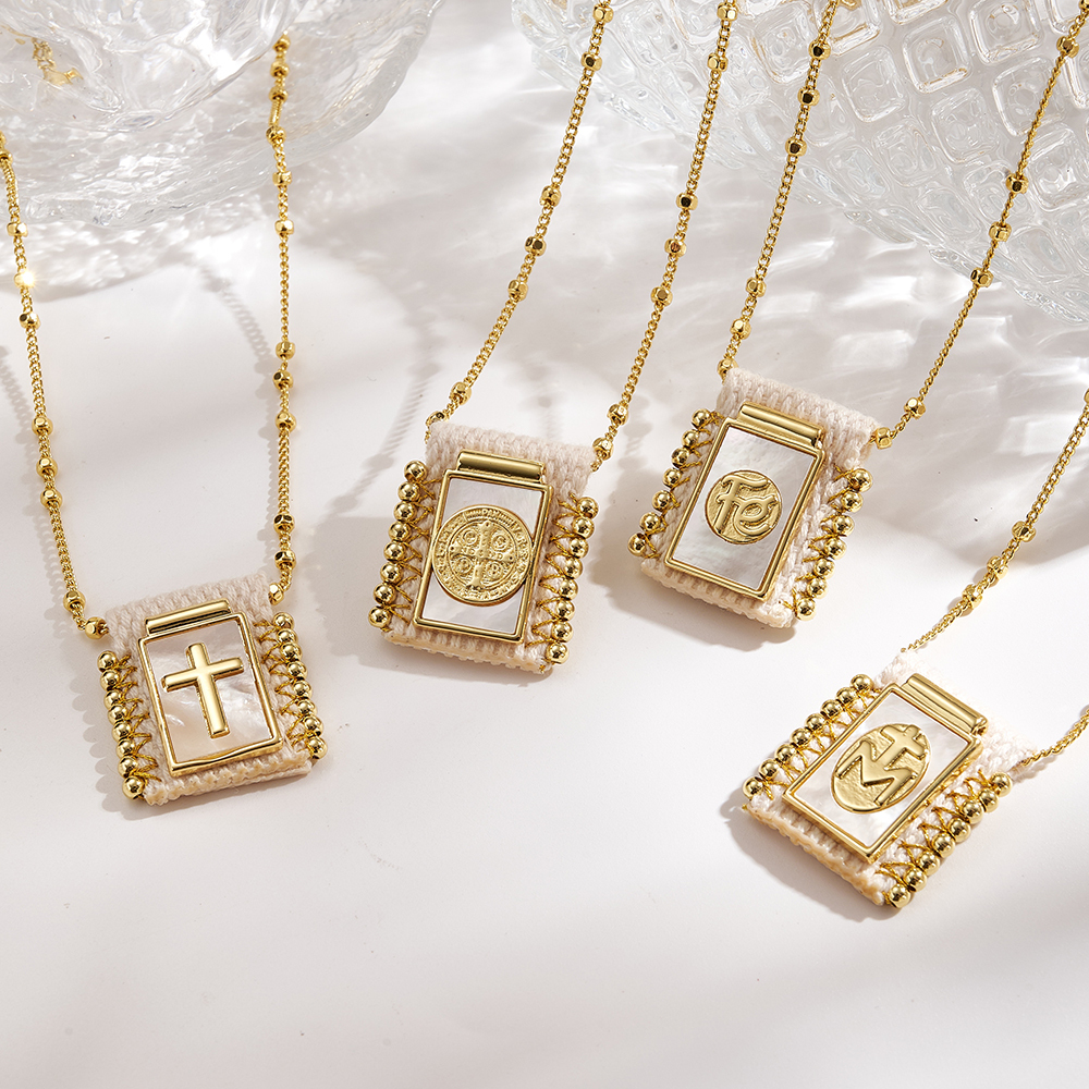 Best Seller In Europe And America New Copper Water Plated Imitation Gold Shell Cross Letter Ins Style Casual Religious Handmade Polished Pendant Necklace