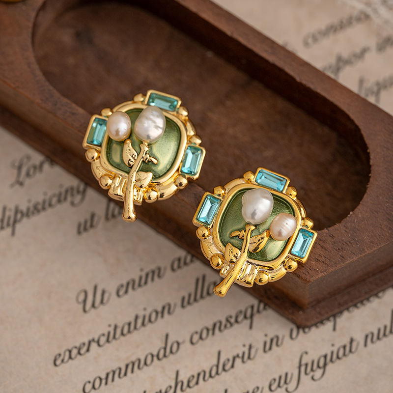 Natural Pearl Earrings For Women New Chinese Style Floral Design 925 Silver Needle Retro Courtship Fashion Jewelry Accessories