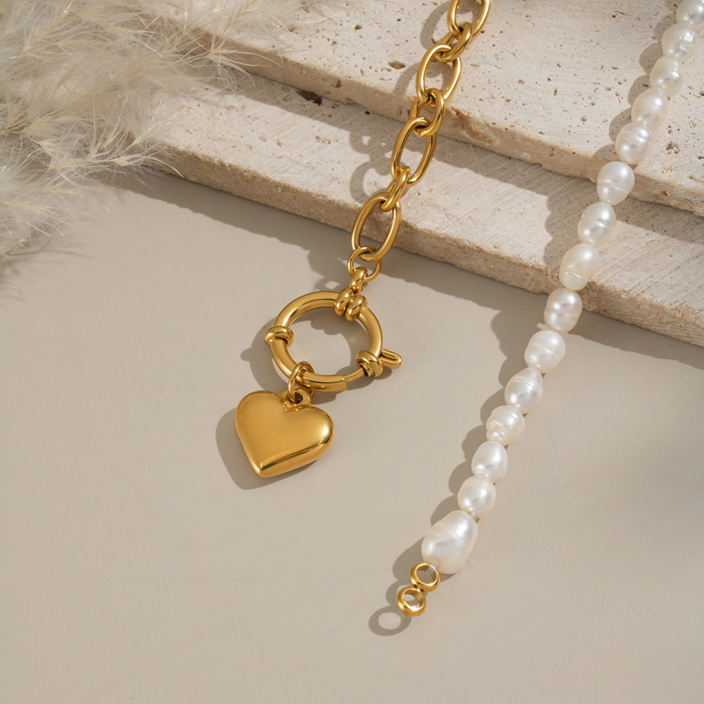 Elegant Stainless Steel Pearl Heart Necklace Non-Fading For Banquet High-End Jewelry Accessories Natural Freshwater Pearls