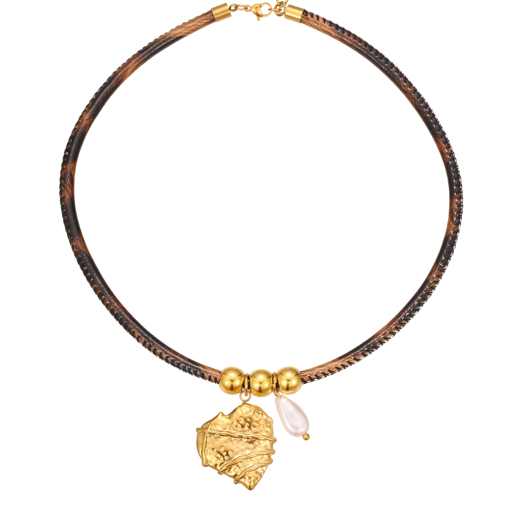 New Fashion Leopard Print Leather Stainless Steel Titanium Steel Sunbird Lobster Clasp Necklace Women's Jewelry Accessories