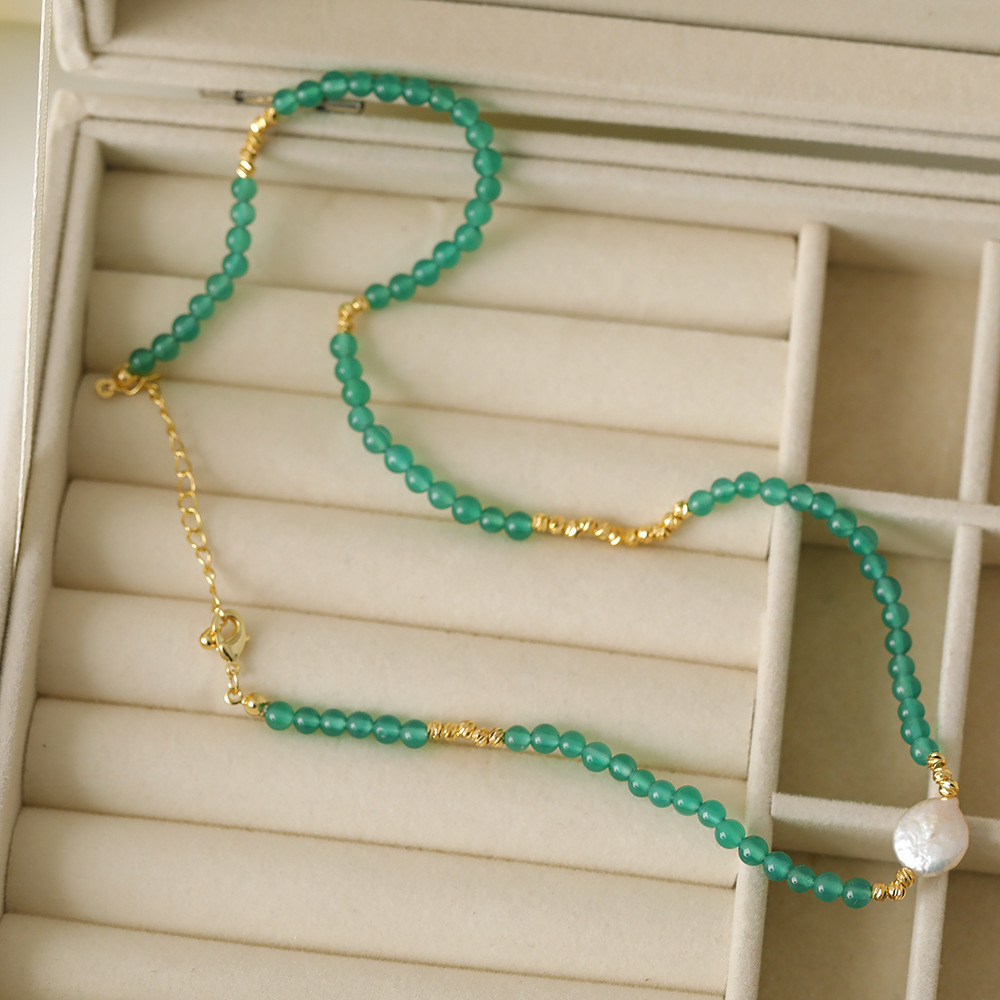 Copper 18K Gold Plated Simple Style Classic Style Beaded Plating Round Freshwater Pearl Agate Necklace