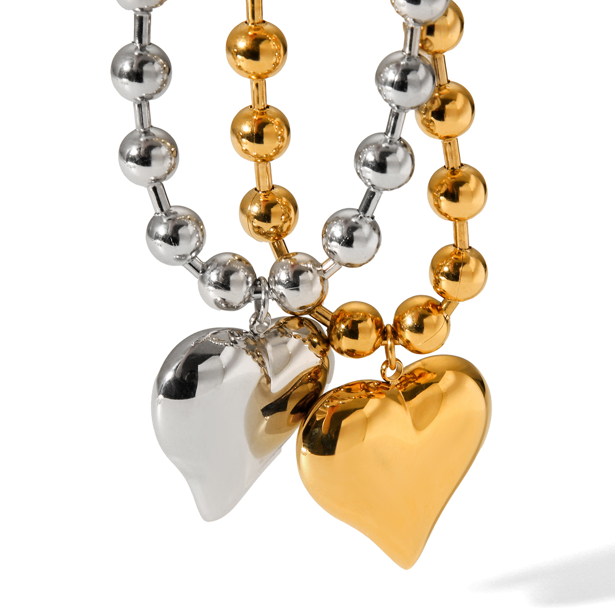 304 Stainless Steel Heart Shape PVD Coated 18K Real Gold Plated Classic Style IG Style Waterproof Non Tarnish Ball Chain Gold Pendant Necklace