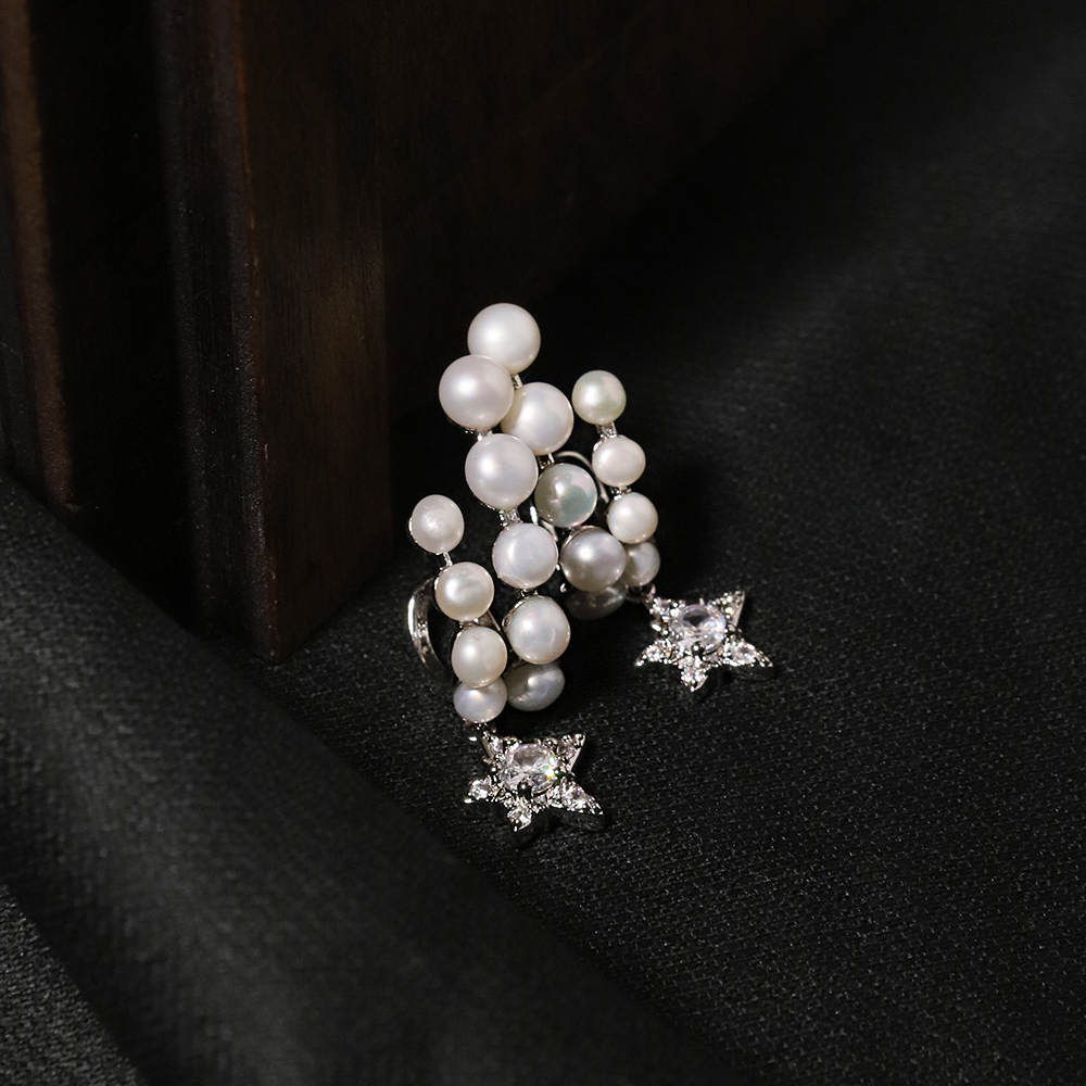 Natural Freshwater Pearl Star Stud Earrings White Gold Elegant Simple Style Women's Jewelry Accessories For Date And Tea Party