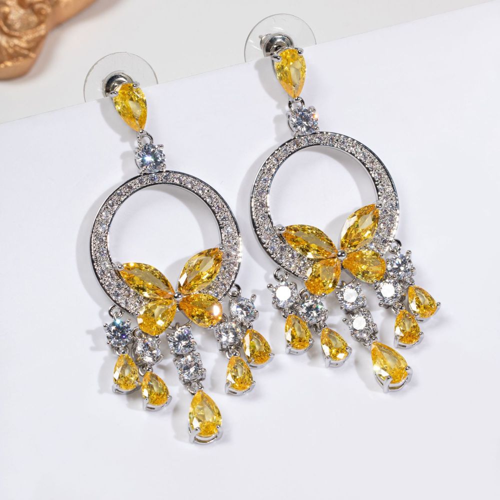 Elegant Simple Fashion Green Butterfly Tassel Heavy Work Zircon Dinner Party Dress Accessories Earrings Dangle Drop Earrings