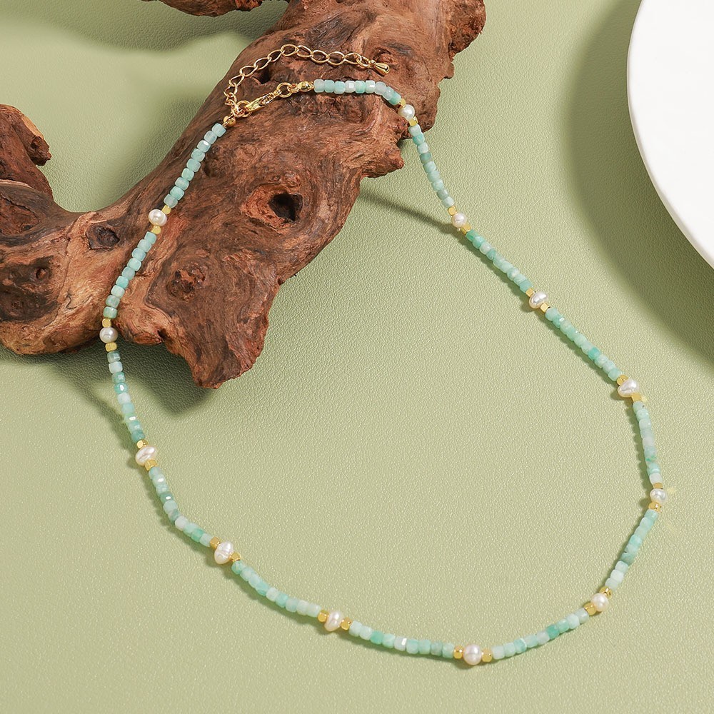 Bohemian Modern Style Classic Style Geometric 18K Gold Plated Natural Stone Freshwater Pearl Copper Wholesale Necklace