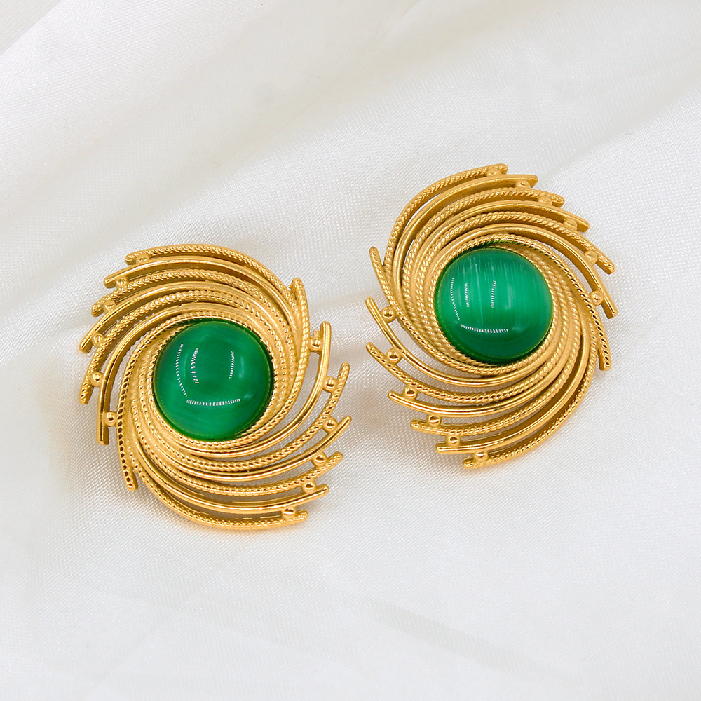 PVD Coated Real Gold Plated Round Spiral 304 Stainless Steel 316 Stainless Steel  Classic Style Waterproof Non Tarnish Ear Studs