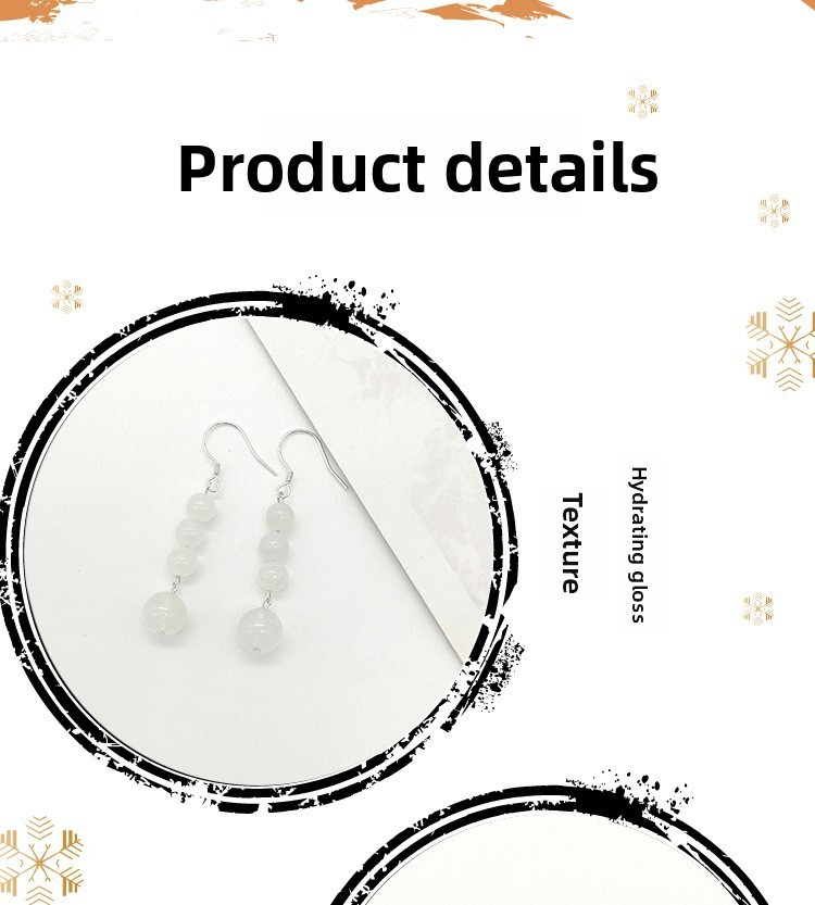 Natural White Jade Moonlight Stone Earrings S925 Silver Female Ear Hooks Simple Ancient Style Jewelry Accessories Geometric Pattern