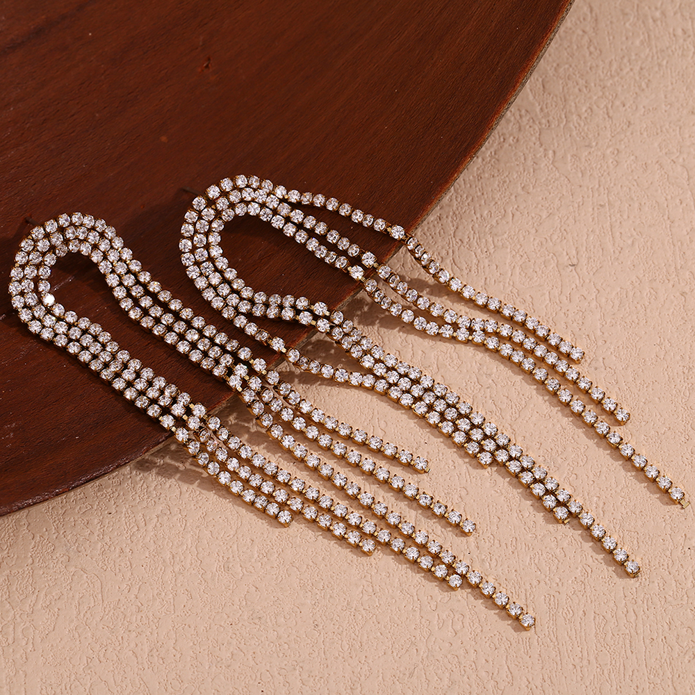 PVD Coated Real Gold Plated Tassel 304 Stainless Steel Classic Style Waterproof Non Tarnish Dangling Earrings