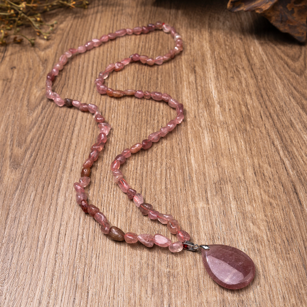 ZhouHang Natural Crystal Long Necklace Elegant Pendant Sweater Chain Amethyst Water Drop Earrings Jewelry Accessories