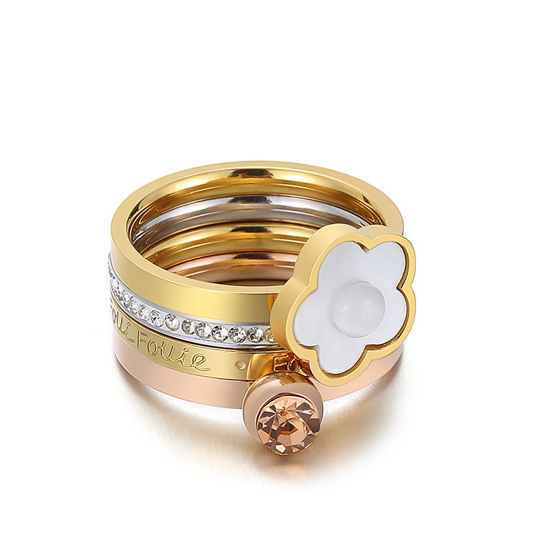 304 Stainless Steel Flower PVD Coated 18K Real Gold Plated Simple Style Classic Style Waterproof Non Tarnish Patchwork Plating Rings
