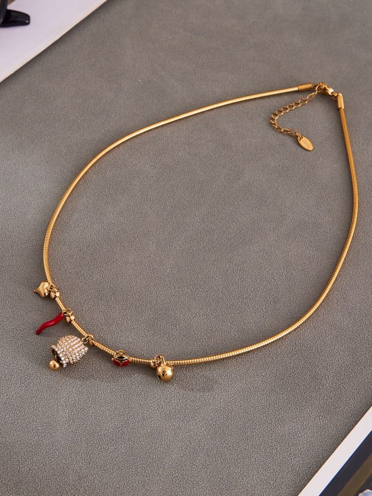 Stainless Steel Zirconia Pendant Oil Drop Red Pepper Ladybug Bee Bell Tassel Women's Necklace Unique Style Jewelry Accessories