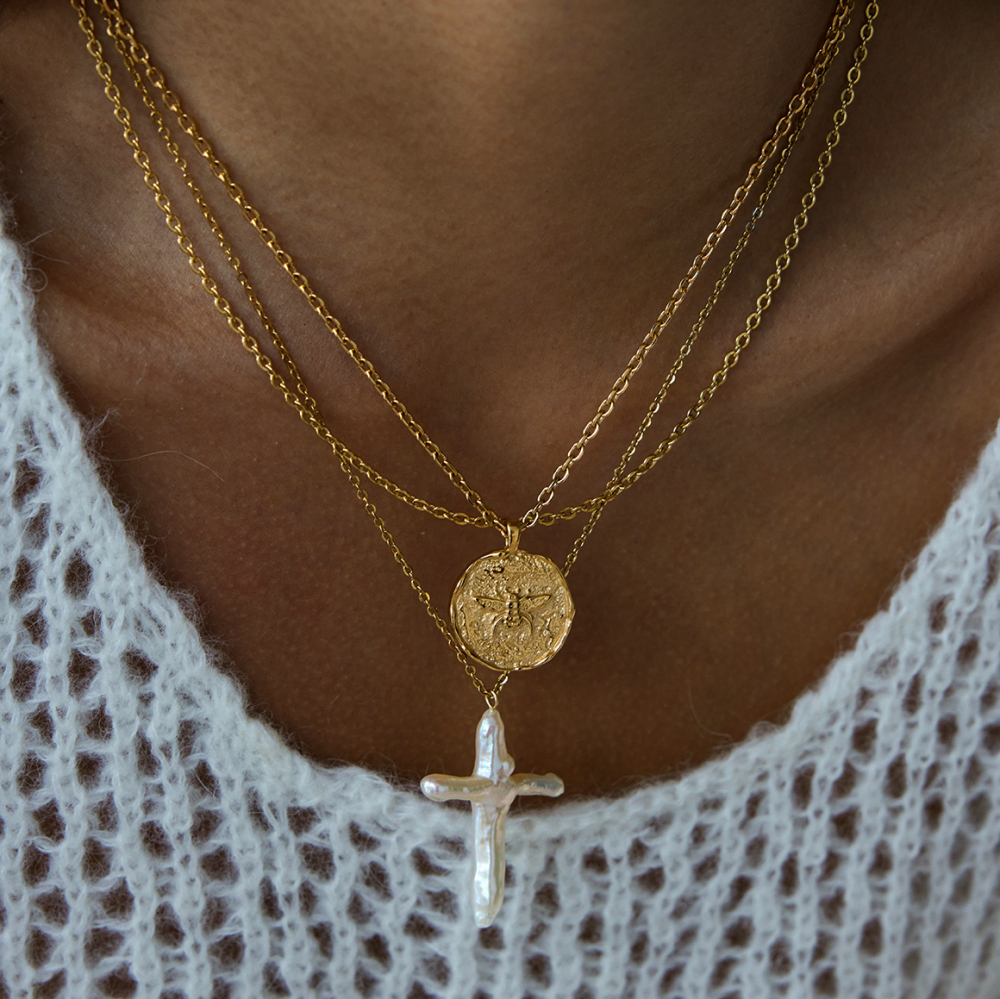 304 Stainless Steel Bee PVD Coated Stone-Free 18K Real Gold Plated Necklace