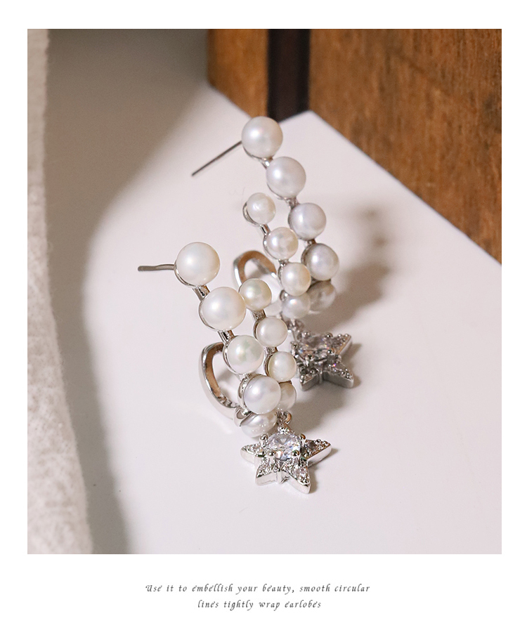 Natural Freshwater Pearl Star Stud Earrings White Gold Elegant Simple Style Women's Jewelry Accessories For Date And Tea Party