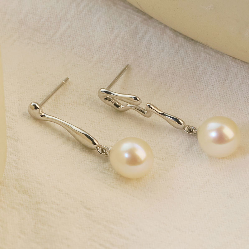 Original Natural Freshwater Pearl Pure Silver Earrings Women Versatile Design Studs High-End Jewelry Ear Accessories