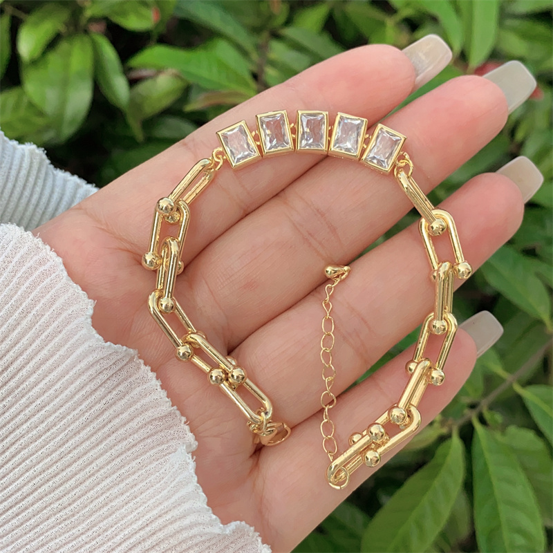 Classic Minimalist Copper Plated 18K Gold Zircon Jewelry Set For Men And Women Daily Wear Perfect Gift Set Includes Necklace And Bracelet