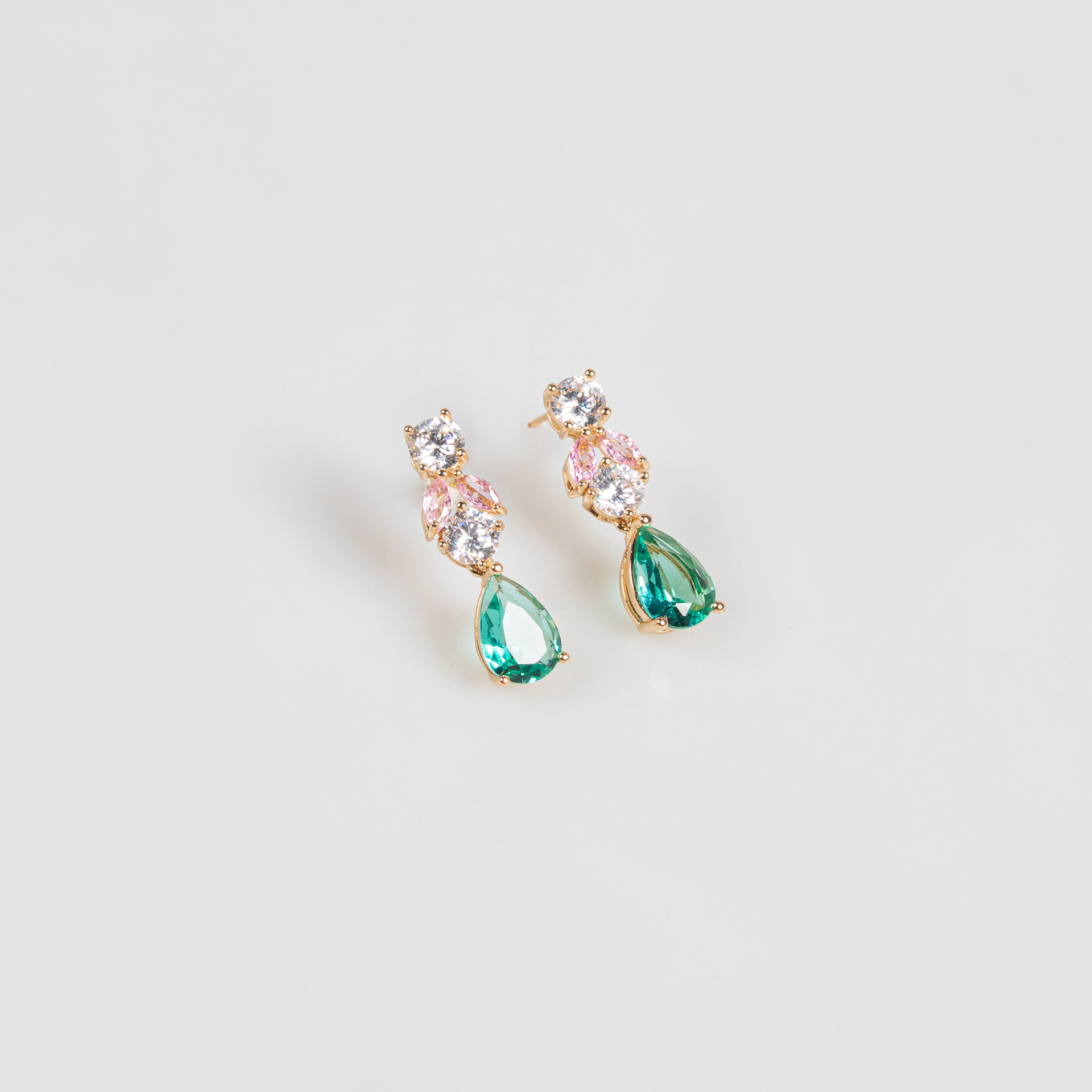 Elegant Green Zircon Earrings Necklace Set Bridal Jewelry Pair  Fashion Lightweight Luxury Copper