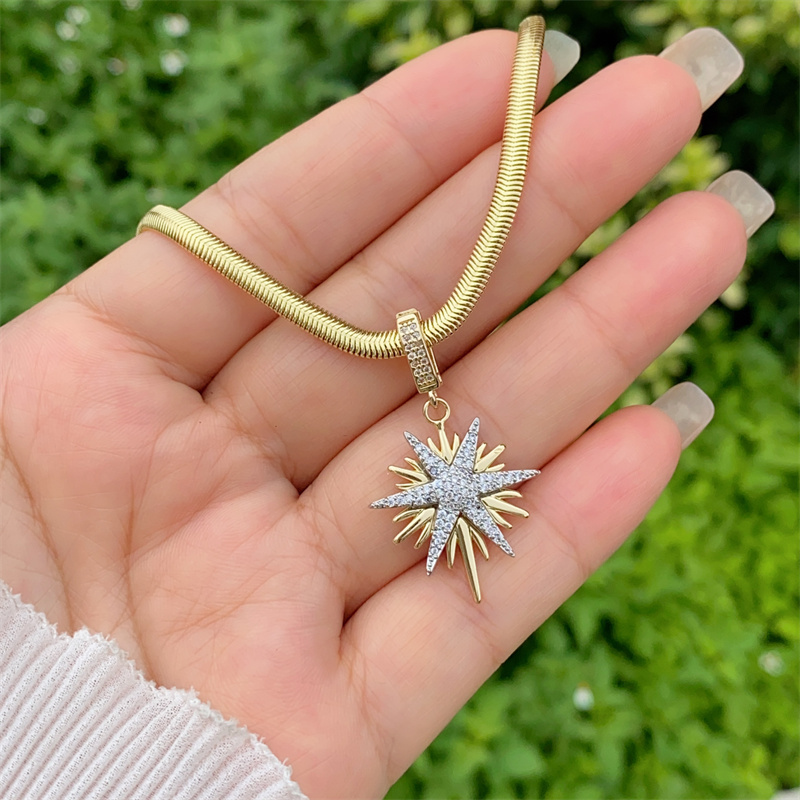 Wholesale Jewelry Simple Style Classic Style Geometric Copper Zircon 18K Gold Plated Inlay Snake Chain Pendant Necklace