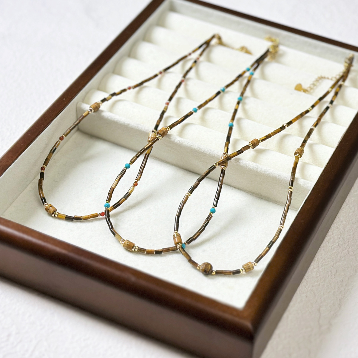 Fall Winter New Natural Stone Necklace Tiger Eye Agate Red Agate Beaded Necklace Ultra Fine Layering Clavicle Chain Titanium Steel Geometric Pattern Ins Style Women's Jewelry Accessory