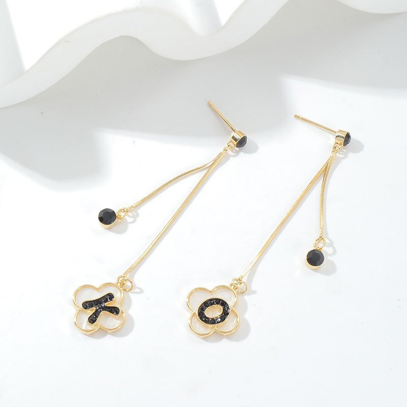 Trendy Long Letter Earrings Women Fashionable Tassel Dangle Studs Face Slimming Elegant Copper Plated Alphabet Jewelry