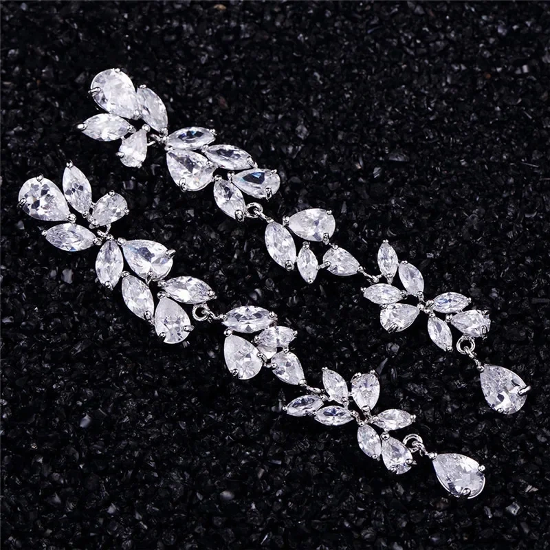 Elegant Long Tassel Earrings For Women With 3A Zirconia Embedded Fashionable Wedding Jewelry Accessories Geometric Pattern Copper Material