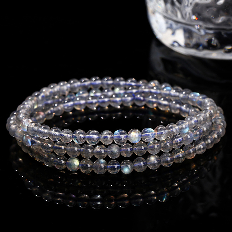 Fashion Multi-Circle Bracelet Natural Blue Light Round Bead Accessories Geometric Pattern Gray Moonstone Multifunctional Jewelry Hand Accessory Unisex