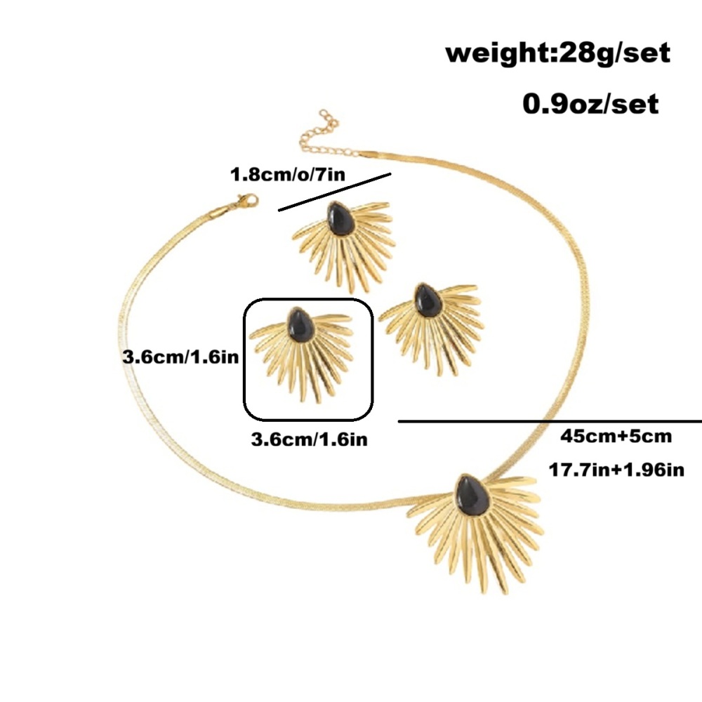 Stainless Steel 18K Vacuum Gold Plated Personality Trendy 18K Water Drop Petal Shape Blade Chain Necklace Titanium Steel Three-Piece Jewelry Set Women's Jewelry Accessories