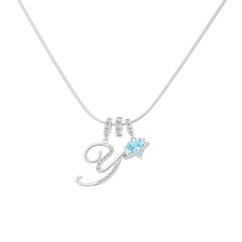Sweet Heart Letter Pendant Necklace Jewelry Blue Sea Honey Best Friend Series Zircon Fairy Style For Women Copper Material