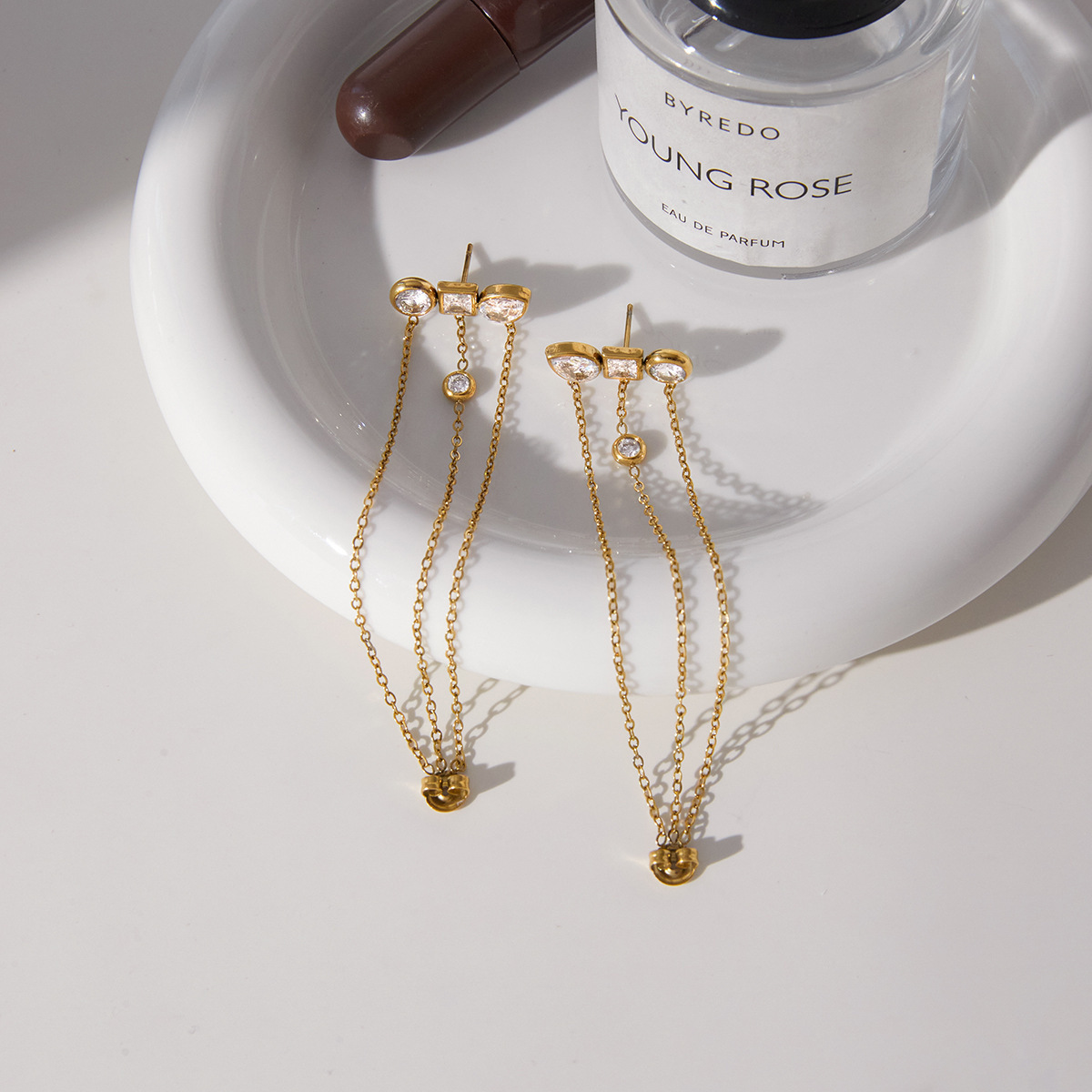 18K Gold Plated Jewelry 304 Stainless Steel Zircon Tassel Earrings Waterproof Non-Fading Vintage Classic Accessories