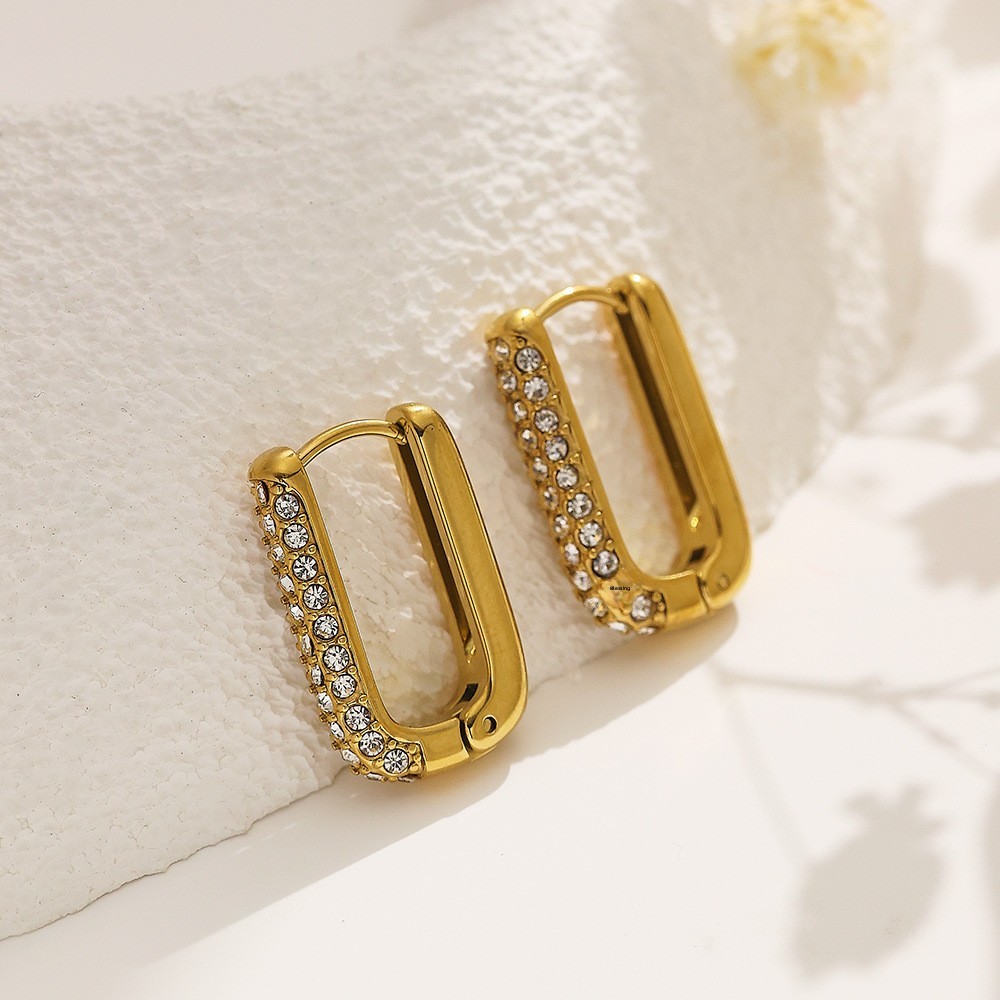 Titanium Steel Color Diamond Inlaid U-shaped Zircon Women's Earrings Stainless Steel Earrings Hoop