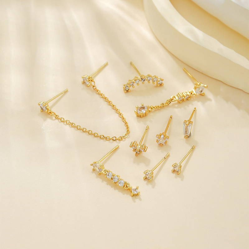 1 Set Classic Style Geometric Inlay Brass Zircon 18K Gold Plated Drop Earrings