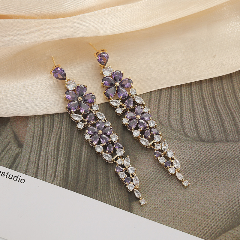 Elegant Long S925 Silver Needle Zircon Leaf Earrings Wedding Bride Jewelry Bohemian Floral Print Fairy Style Women's Accessories