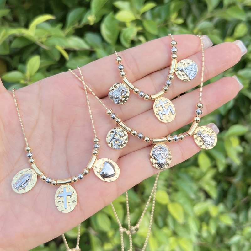 Wholesale Jewelry Luxurious Lady Romantic Faith Cross Heart Shape Copper Peanut Meat Chain Pendant Necklace