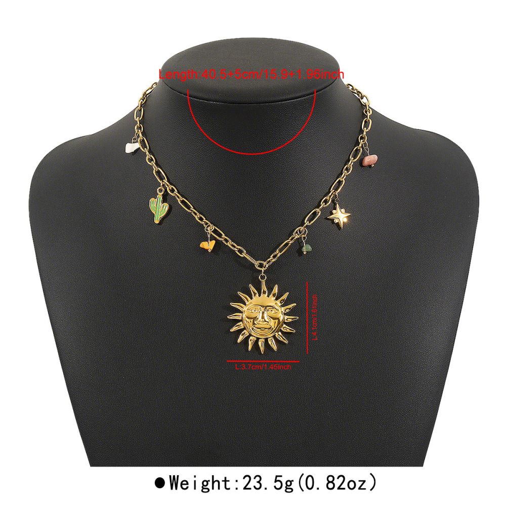 Casual  Style Fruit Pendants Women's Necklace Fashionable Stainless Steel Sun Star Pendant Jewelry