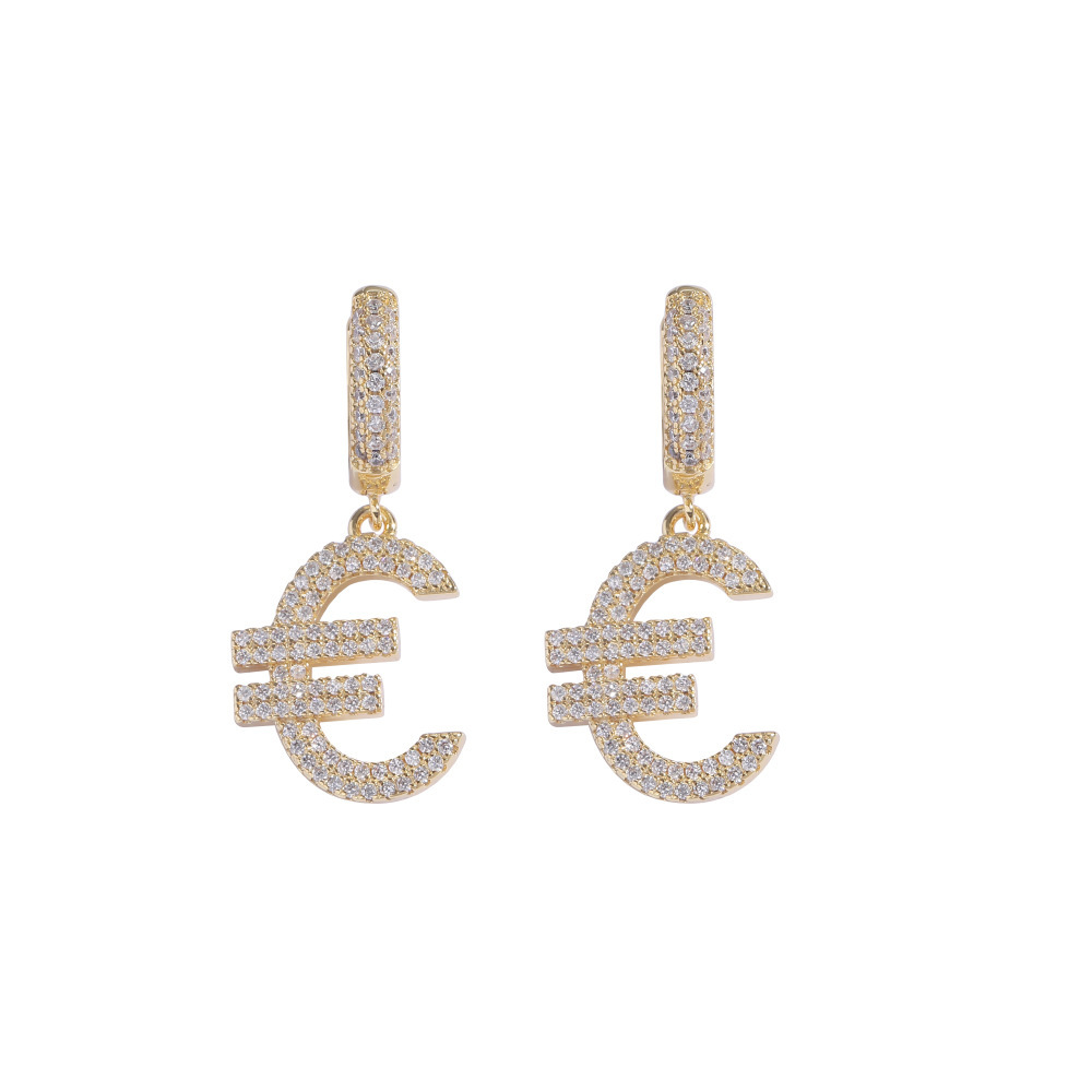Simple Euro Symbol Earrings Fashionable Hip Hop Letter Studs For Men And Women Retro Stylish Jewelry Accessories