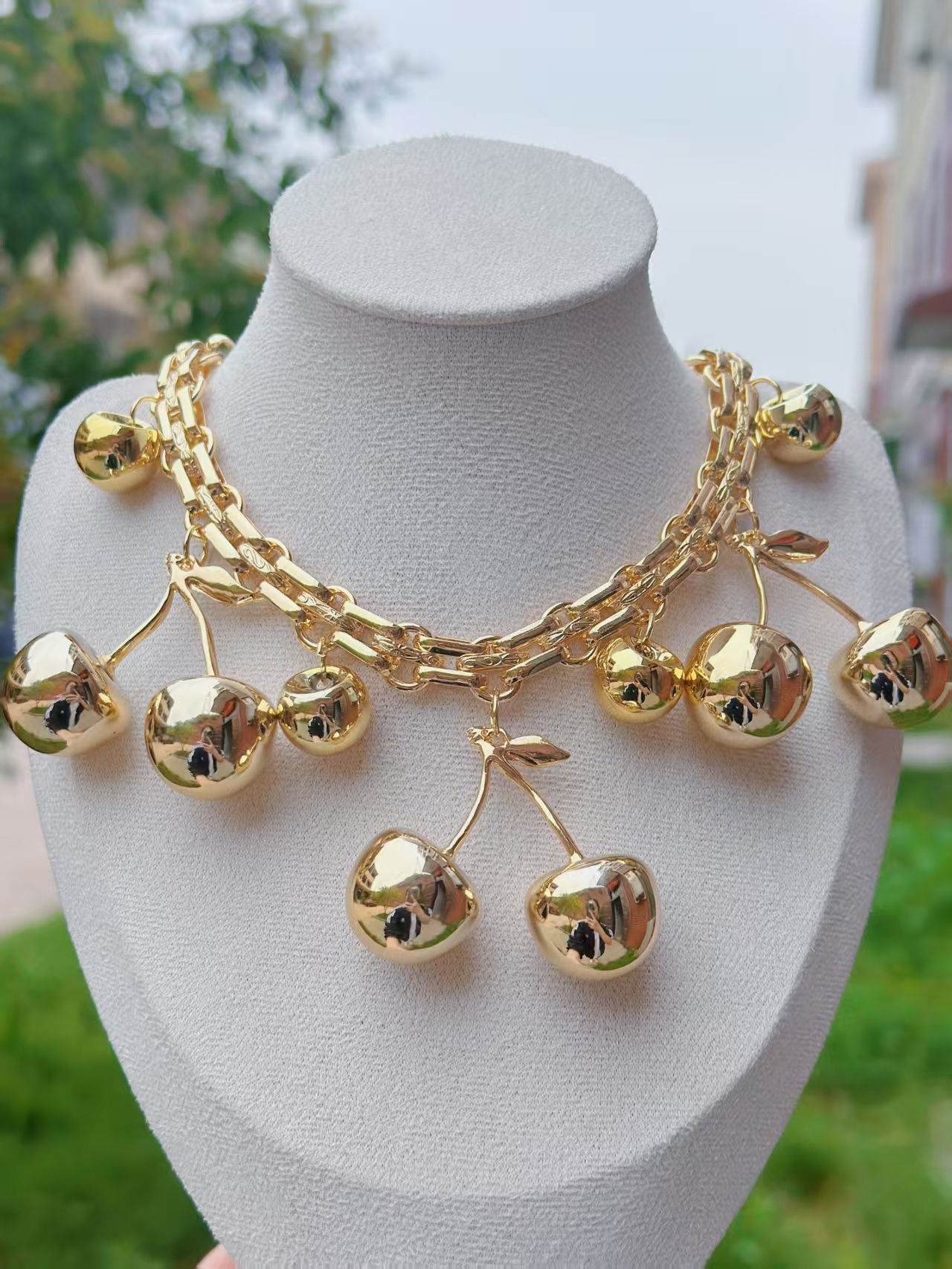 Wholesale Jewelry Elegant Classic Style Cherry Fruit Copper Gold Plated Multi Charms Necklace