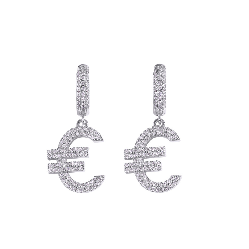Simple Euro Symbol Earrings Fashionable Hip Hop Letter Studs For Men And Women Retro Stylish Jewelry Accessories