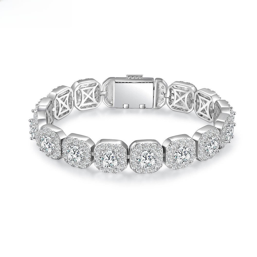 Cuban Bracelet 12mm Wide Rock Sugar Chain Zircon Bracelet Flip Cover Men's Bracelet Trendy Jewelry Tennis Bracelet Accessories