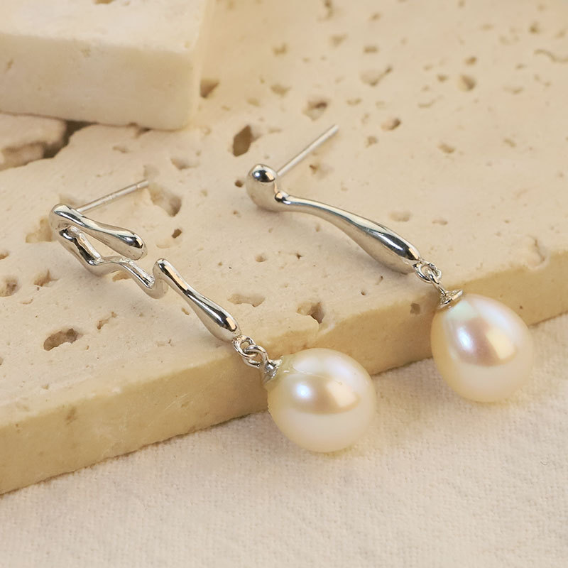 Original Natural Freshwater Pearl Pure Silver Earrings Women Versatile Design Studs High-End Jewelry Ear Accessories