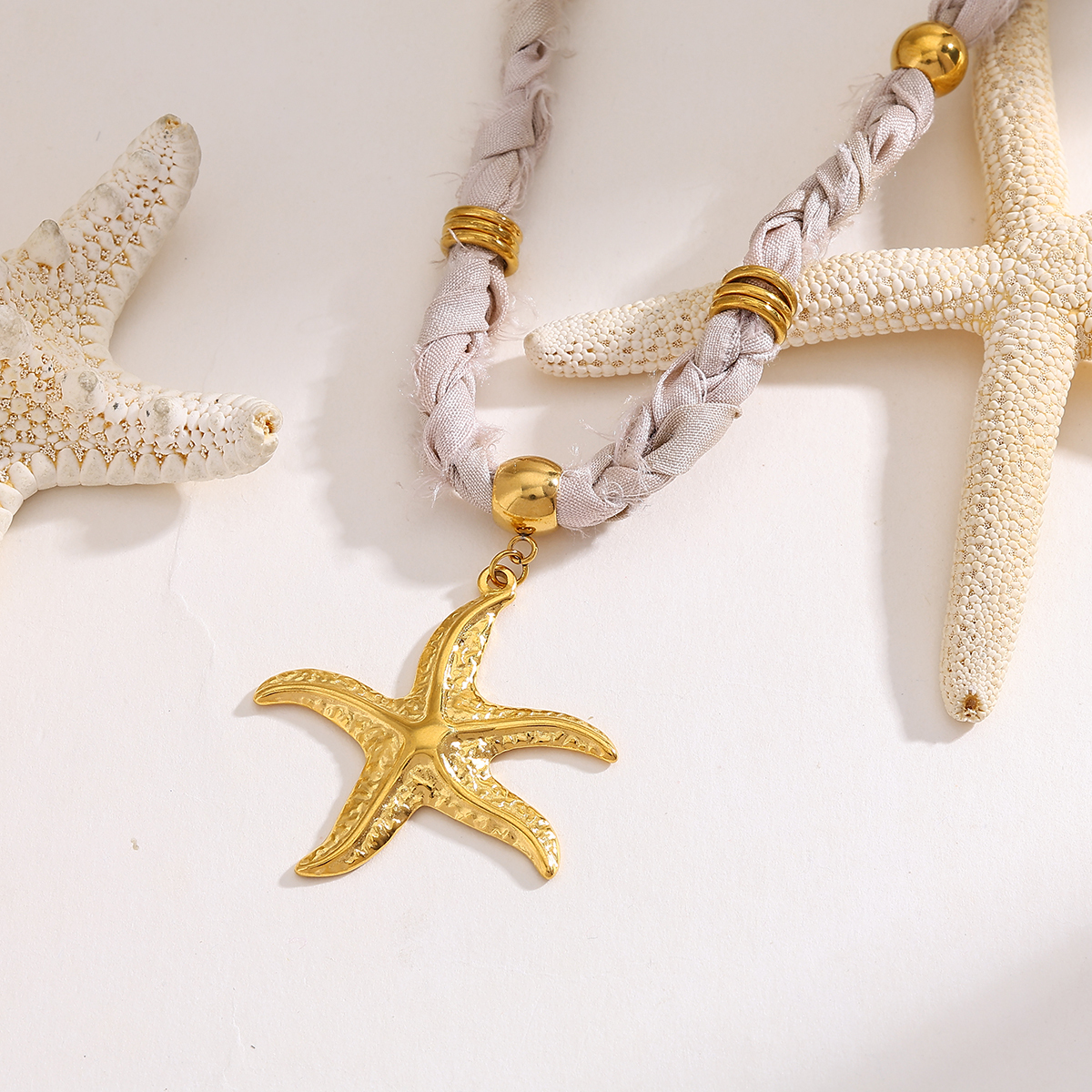 Casual Elegant Classical Starfish Snails Shell 18K Gold Plated Vacuum Plating 304 Stainless Steel Bandana Polyester Silk Scarf Cord Cloth Strip Lobster Trigger Clasp Closure Pendant Necklaces Wholesale