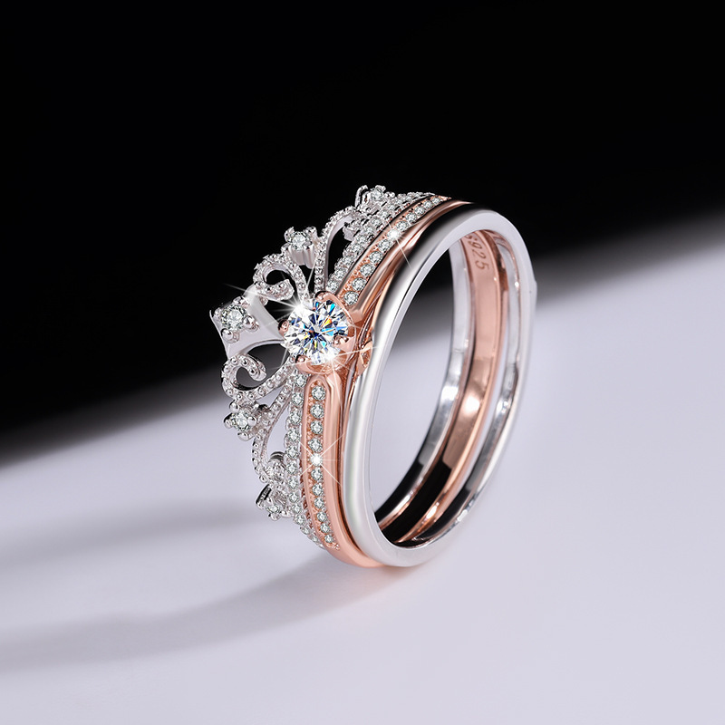 Women's 925 Sterling Silver Crown Moissanite Rings Brass Jewelry
