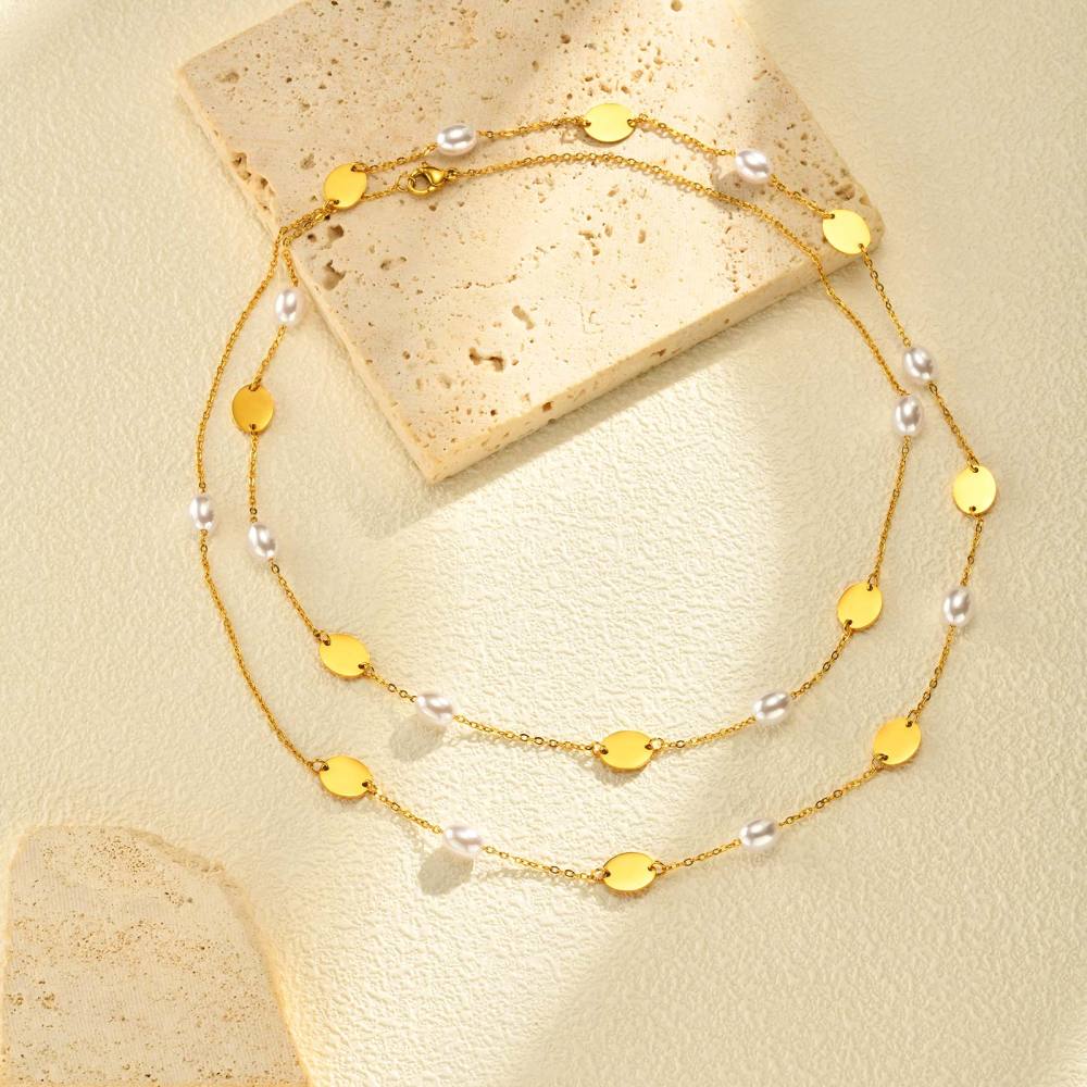 Stainless Steel Geometric Design Necklace Multi-style Women's High-end Jewelry Accessories Colorful Beads Irregular Shape Stackable