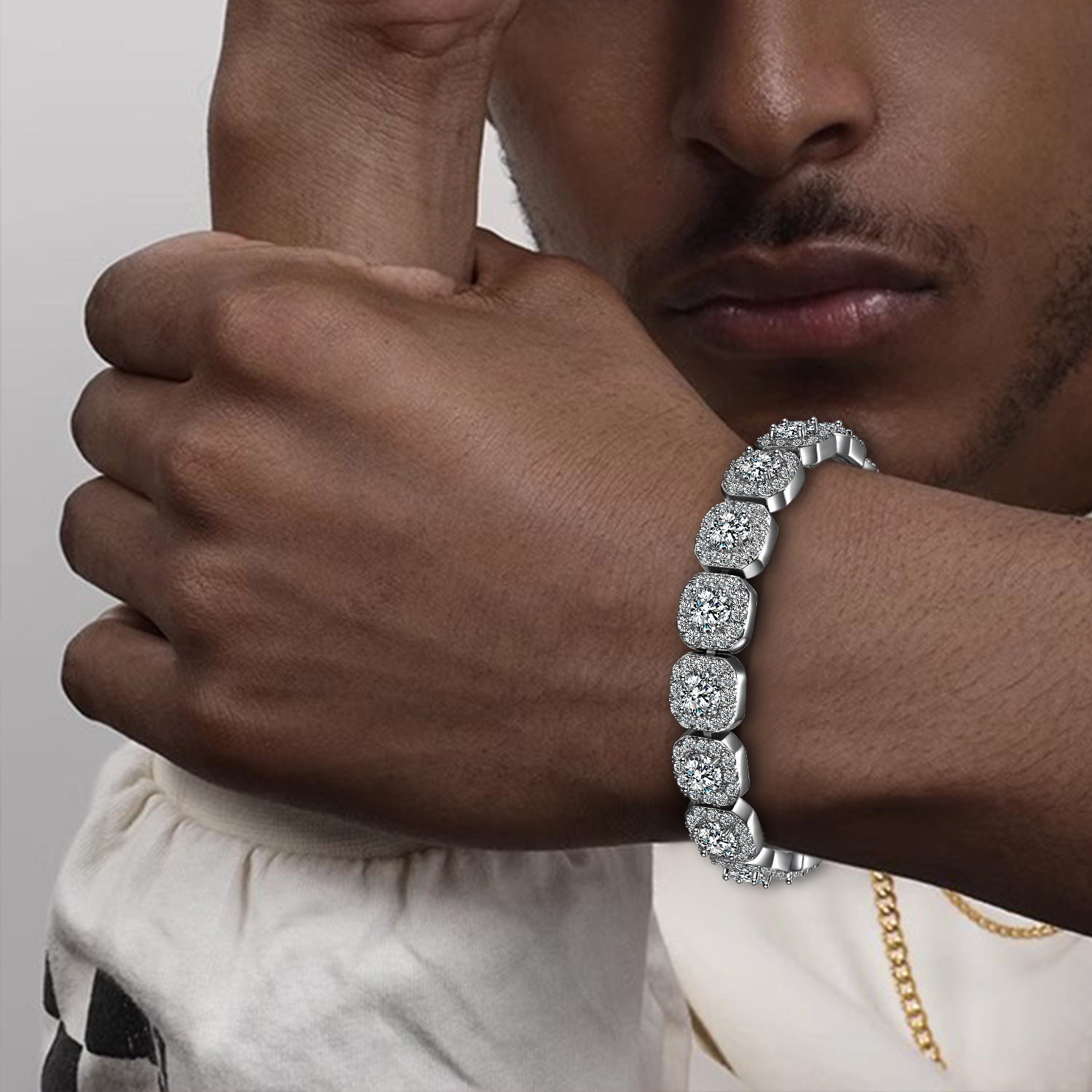 Cuban Bracelet 12mm Wide Rock Sugar Chain Zircon Bracelet Flip Cover Men's Bracelet Trendy Jewelry Tennis Bracelet Accessories
