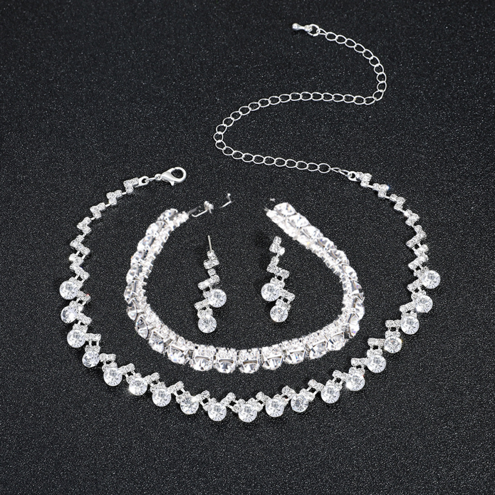 Wedding Necklace Earring Set  Style Bridal Accessories Full Of Diamond Zircon Waterdrop Jewelry For Women