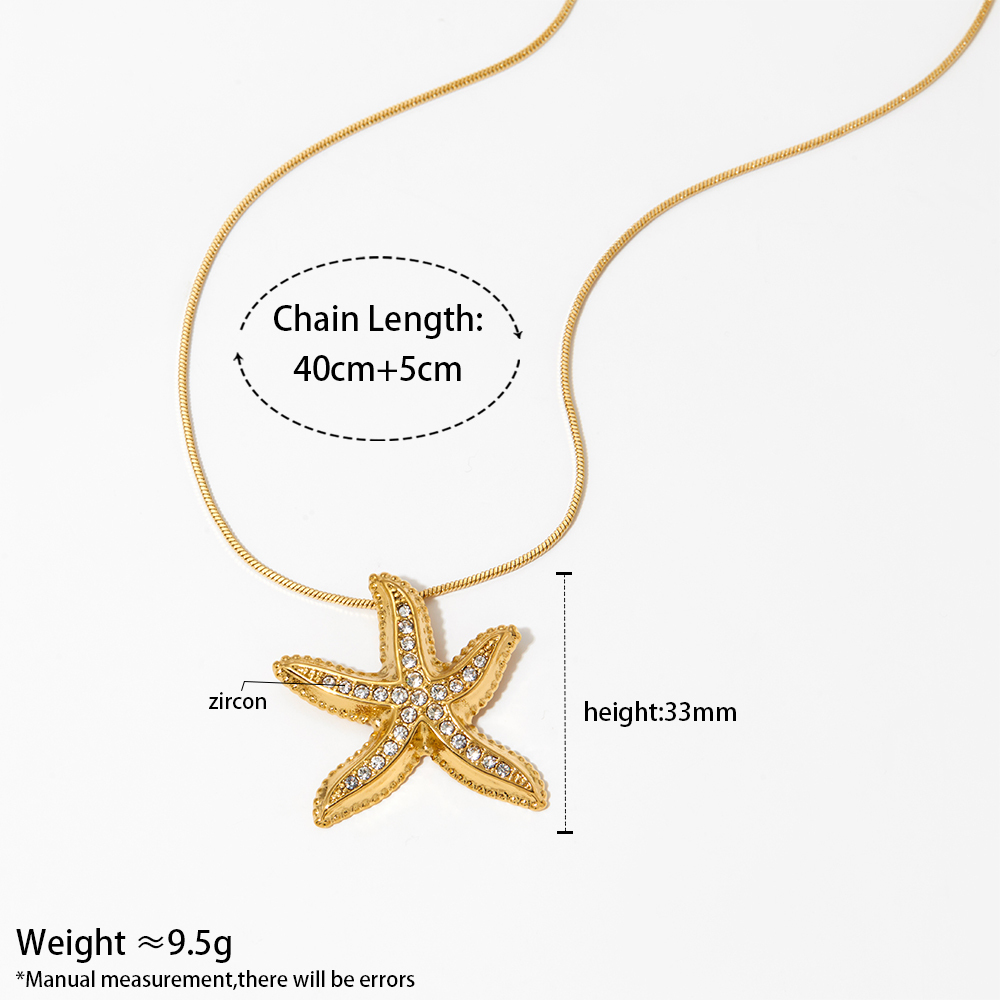 Real Gold Plated 316 Stainless Steel  Ion Plating (IP) Starfish Waterproof Non Tarnish Marine Style Beach Cable Chain Earrings Necklace For Women's