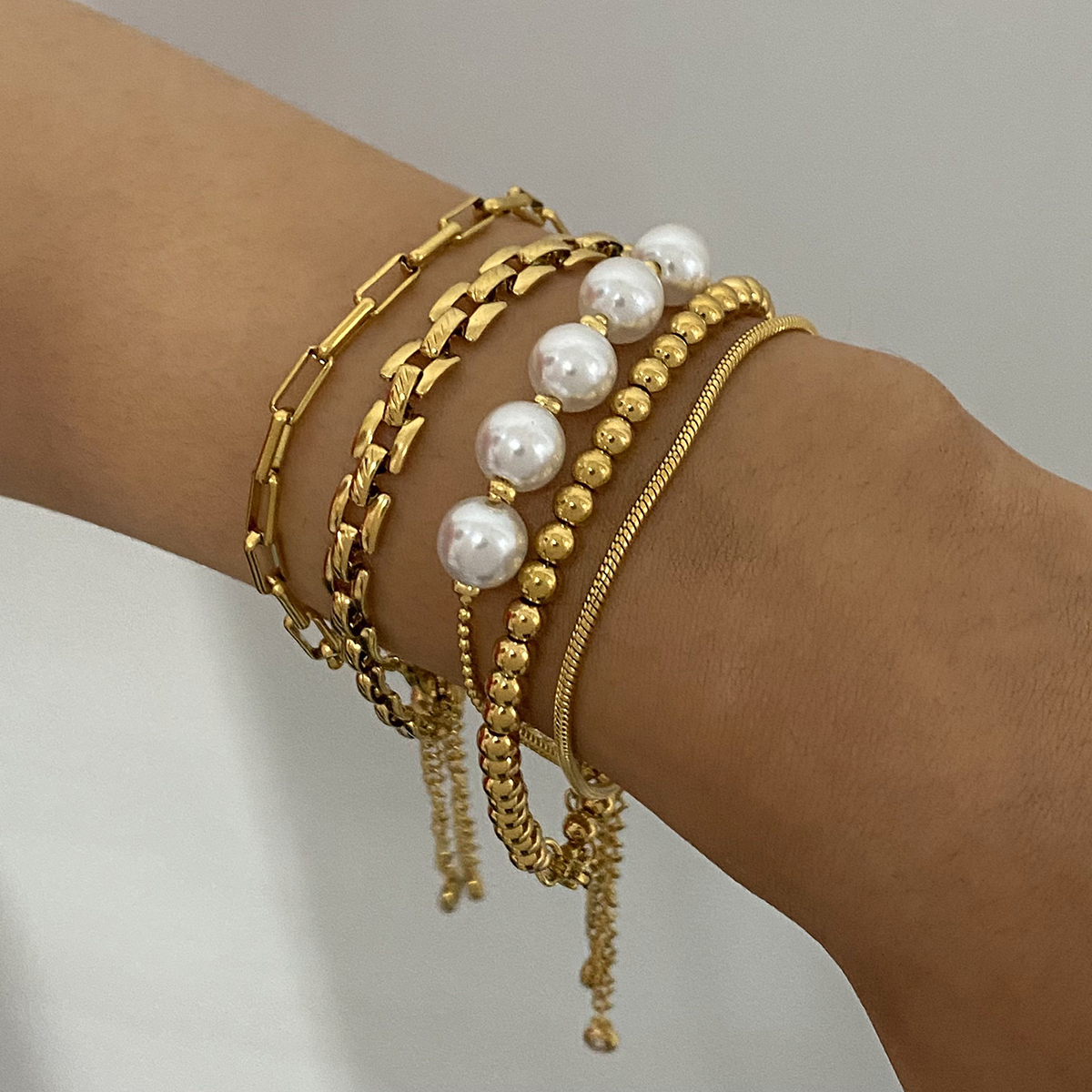 Simple Style Classic Style Solid Color 304 Stainless Steel 18K Gold Plated Cuban Link Chain Curb Chain Ball Chain Twisted Rope Chain Bracelets In Bulk