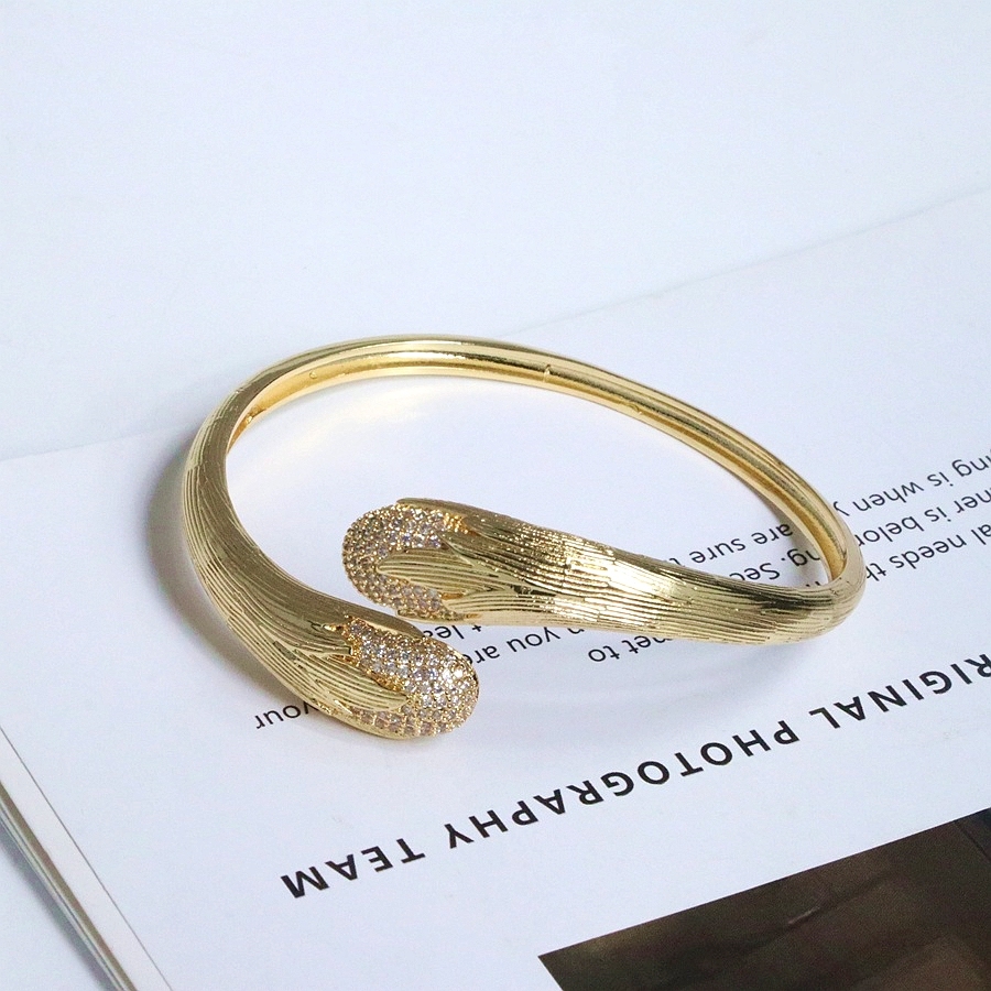 European And American Cross-Border Light Luxury High-End Feel 18K Gold Plated Micro-Inlaid Zircon Bracelet Fashion Simple Open Adjustable Bangle Versatile Jewelry