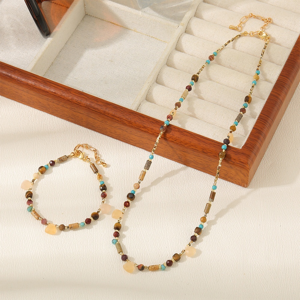 Yadengfeng Original Design Natural Picture Stone Necklace Czech Beads Set Women's Jewelry Accessories Triangle Round Handmade